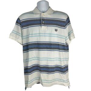Chaps Mens Natural Stretch Stripe Polo Shirt Size Medium White/Blue Cotton